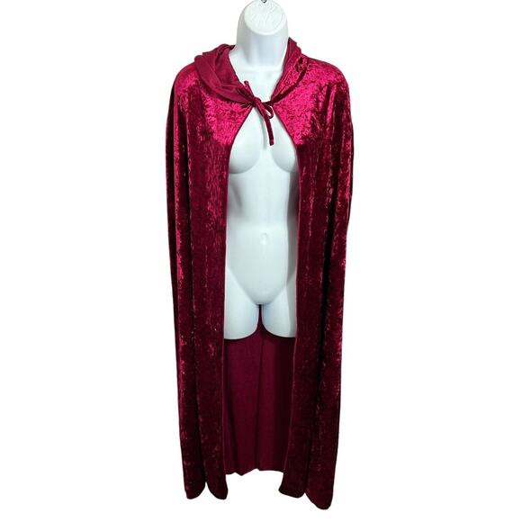 Spirit Burgundy Red Crushed Velvet Hooded Cape Adult ONE SIZE Cosplay Costume - Picture 8 of 9